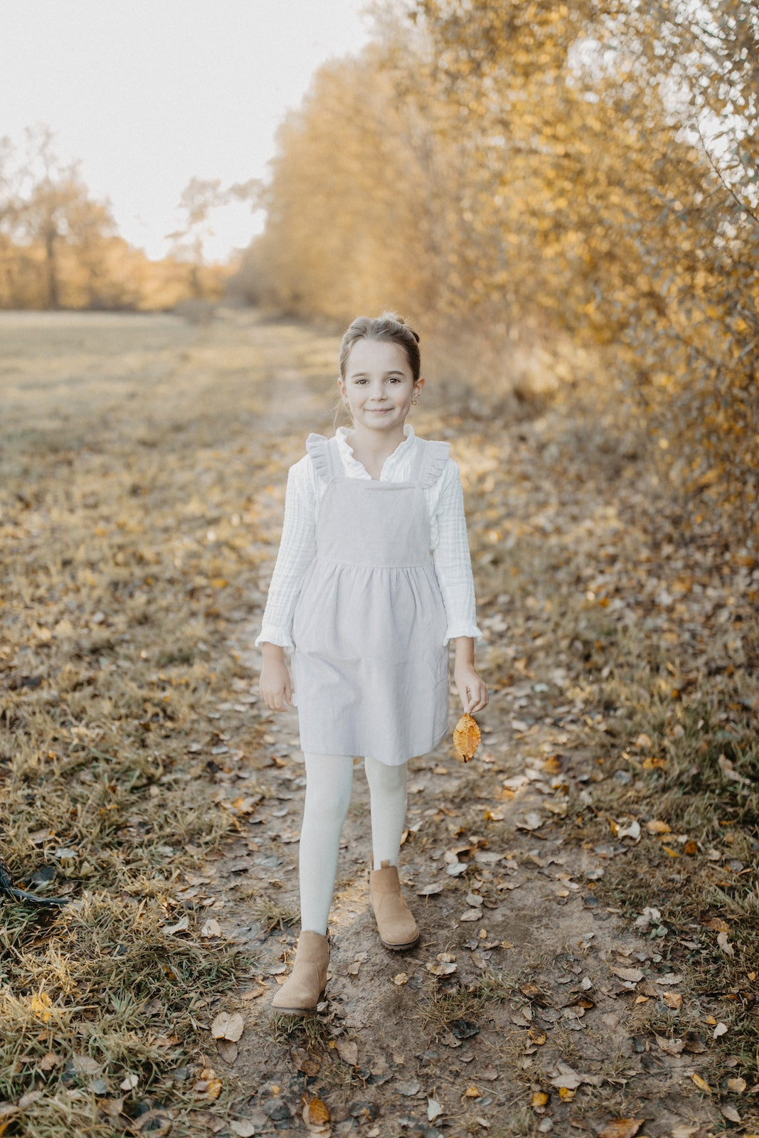 Corduroy dress with ruffle straps 'Dusty Rose'